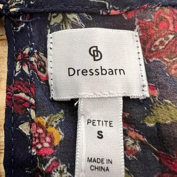 Dressbarn Women’s Cold Shoulder Floral Peasant Top Navy/Multi Size Small Petite - Picture 7 of 8